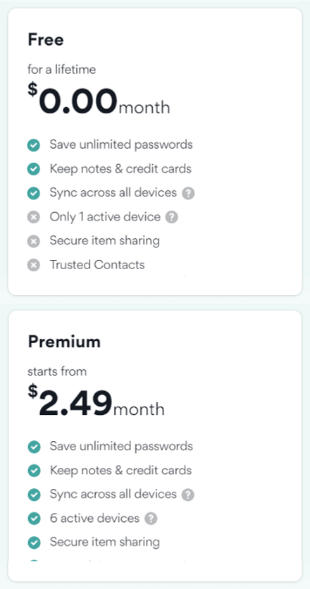 NordPass Pricing Plans